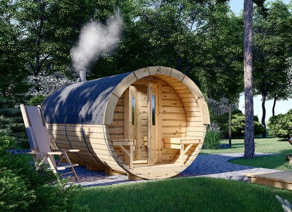 Sauna de exterior barril con vestuario HELGA 59 (46 mm), 5.9 m, ⌀ 1.97 m avp.ui.product_images.thumbnail 1