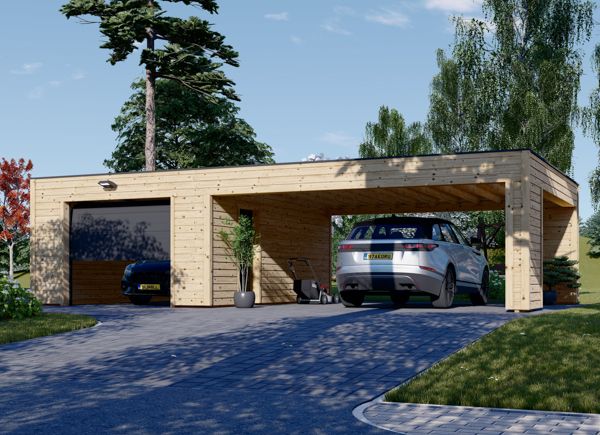 Garaje de madera SILVIA F (34 mm + revestimiento), 4x6 m, con cochera 6x6 m avp.ui.product_images.thumbnail 1