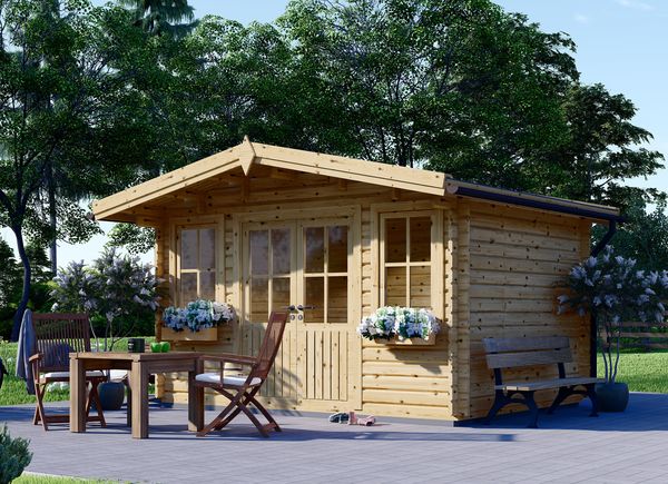 Caseta de jardín de madera con porche HELEN (44 mm), 6x6 m, 24 m²