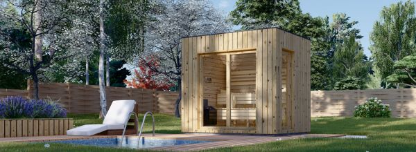 Sauna de exterior DELLA (34 mm + revestimiento), 2,6 x 2,1 m, 3,8 m²