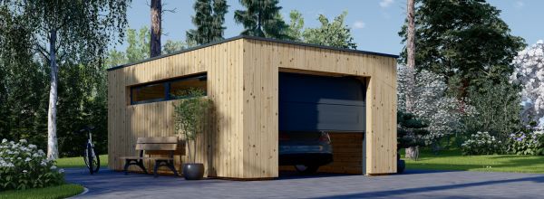 Garaje de madera de techo plano SILVIA F (34 mm + revestimiento), 4x6 m, 24 m²