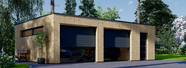Garaje de madera doble con caseta SILVIA DUO F PLUS (34 mm + revestimiento, 8x6 m, 48 m²