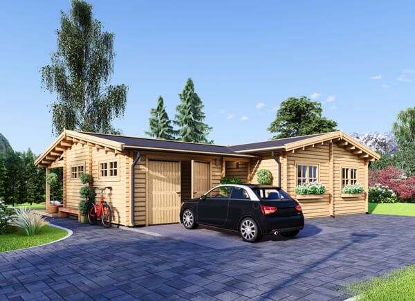Casa de madera para vivir BERTA (Aislada PLUS, 44+44 mm), 72 m² + 18 m² porche y garaje 20 m² avp.ui.product_images.thumbnail 1