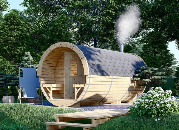 Sauna de exterior barril con vestuario HELGA 40 (46 mm), 4.0 m, ⌀ 1.97 m avp.ui.product_images.thumbnail 1