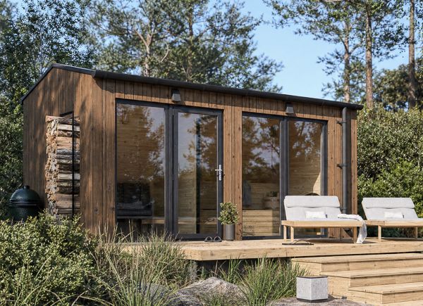 Sauna de madera SERENE 2 con vestidor (ThermoWood) – 4,5×2,5 m, 9,35 m² thumbnail 1