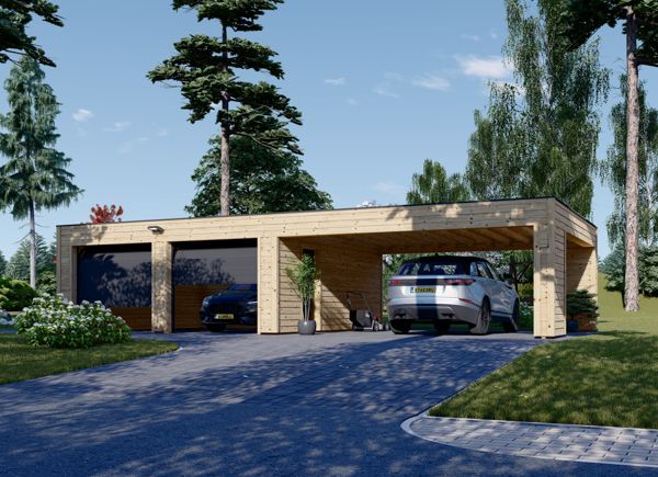 Garaje de madera doble SILVIA F (34 mm + revestimiento), 6x6 m, con cochera 6x6 m avp.ui.product_images.thumbnail 1