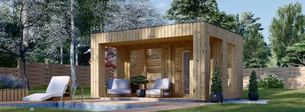 Sauna de exterior con vestuario DELLA (34 mm + revestimiento), 4,6 x 2,1 m, 7,2 m², terraza di 6,7 m²