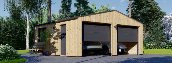 Garaje de madera doble SILVIA DUO (34 mm + revestimiento), 6x6 m, 36 m²