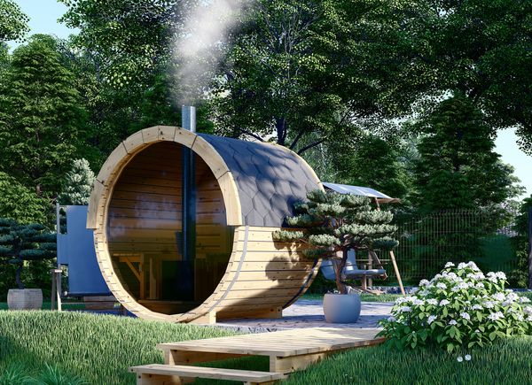 Sauna de exterior barril HELGA 17 (46 mm), 1.7 m, ⌀ 1.97 m con ventana panorámica (altura completa) avp.ui.product_images.thumbnail 1