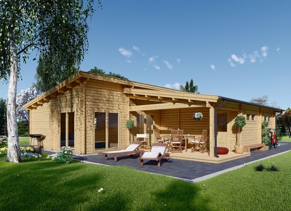 Casa de madera BERTA de tejado plano (66 mm), 72 m² + 18 m² porche y garaje 20 m² avp.ui.product_images.thumbnail 1