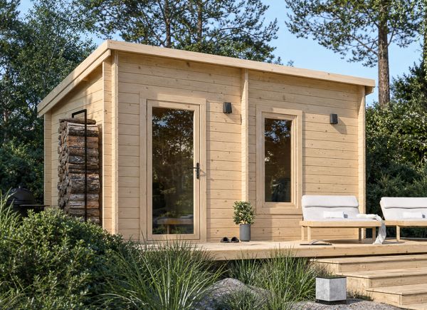 Sauna de madera VIGOR 2 con vestidor | Troncos macizos – 4,50×2,50 m, 9,15 m² thumbnail 1