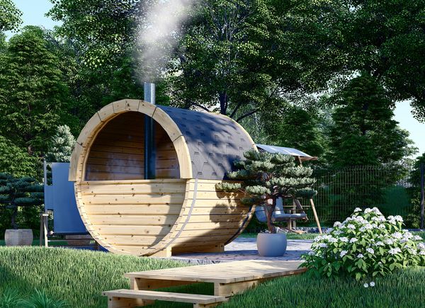 Sauna de exterior barril HELGA 17 (46 mm), 1.7 m, ⌀ 1.97 m con ventana panorámica (media altura) avp.ui.product_images.thumbnail 1