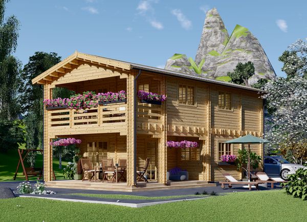 Casa de madera con porche TOULOUSE (44+44 mm), 100 m² + 20 m² avp.ui.product_images.thumbnail 1