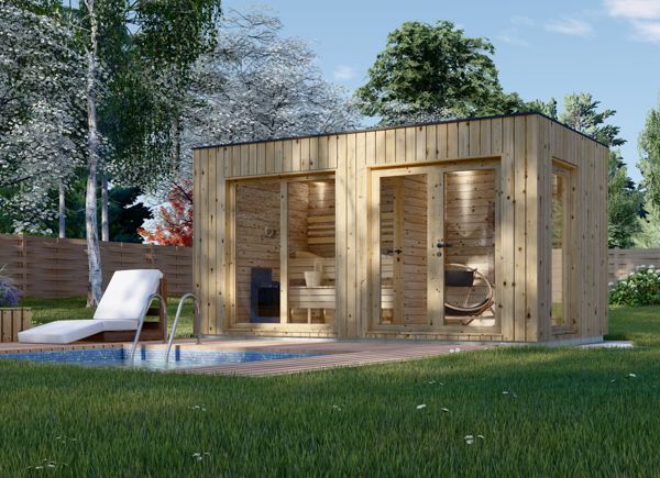Sauna de exterior con vestuario DELLA (34 mm + revestimiento), 4,6 x 2,6 m, 9,3 m² avp.ui.product_images.thumbnail 1