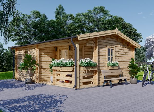 Caseta de jardín de madera SHANON (66 mm), 4x5.75 m, 16 m² + 7 m² porche