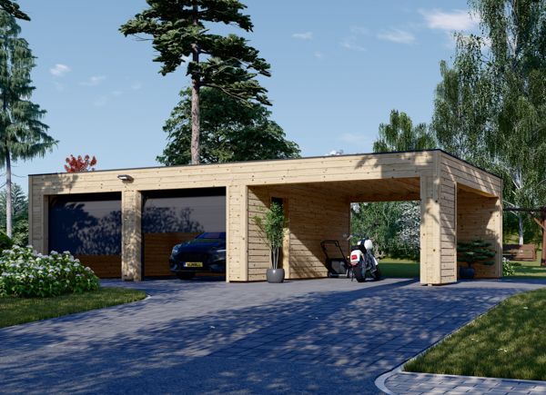 Garaje de madera doble SILVIA F (34 mm + revestimiento), 6x6 m, con cochera 4x6 m avp.ui.product_images.thumbnail 1