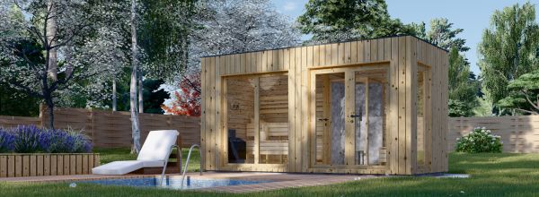 Sauna de exterior con vestuario DELLA (34 mm + revestimiento), 4,6 x 2,1 m, 7,2 m²