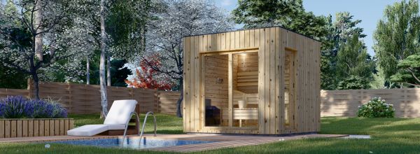 Sauna de exterior DELLA (34 mm + revestimiento), 2,6 x 2,6 m, 5 m²