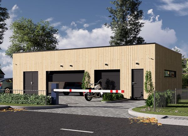 Garaje de madera doble con caseta SILVIA S (34 mm + revestimiento), 12x8 m, 88 m² avp.ui.product_images.thumbnail 1