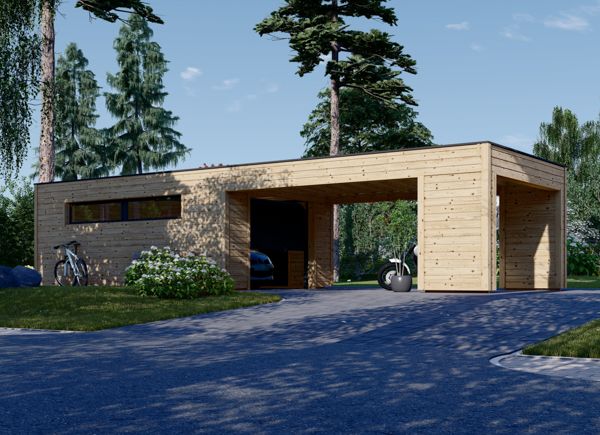 Garaje de madera SILVIA F (34 mm + revestimiento), 4x6 m, con cochera (justo enfrente) 4x6 m avp.ui.product_images.thumbnail 1