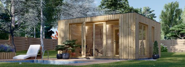 Sauna de exterior con vestuario DELLA (34 mm + revestimiento), 5,1 x 5,1 m, 22 m²