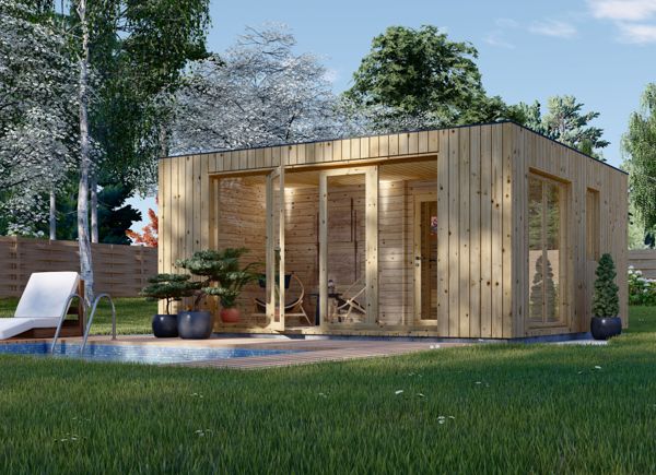 Sauna de exterior con vestuario DELLA (34 mm + revestimiento), 5,1 x 5,1 m, 22 m² avp.ui.product_images.thumbnail 1