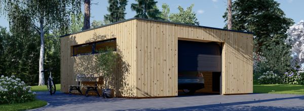 Garaje de madera de techo plano SILVIA F (34 mm + revestimiento), 6x6 m, 36 m²