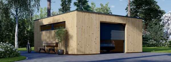 Garaje de madera de techo plano SILVIA F (34 mm + revestimiento), 6x6 m, 36 m²