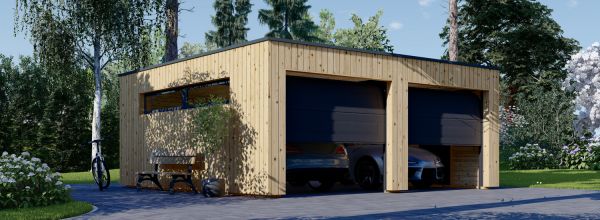 Garaje de madera doble de techo plano SILVIA DUO F (34 mm + revestimiento), 6x6 m, 36 m²
