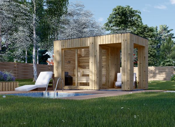 Sauna de exterior DELLA (34 mm + revestimiento), 2,6 x 2,1 m, 3,8 m², terraza de 3 m² avp.ui.product_images.thumbnail 1