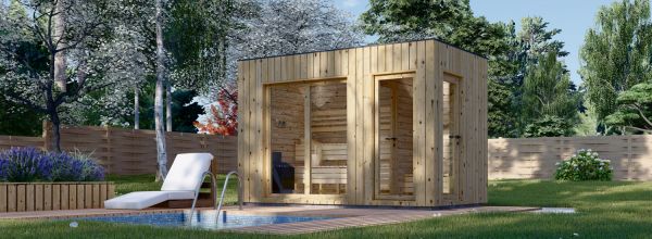 Sauna de exterior con vestuario DELLA (34 mm + revestimiento), 3,6 x 2,1 m, 5,5 m²