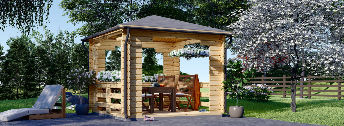 Cenador de madera para jardín (44 mm), 3x3 m, 9 m²