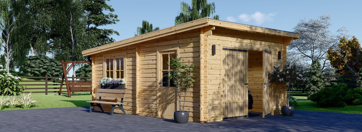 Garaje de madera de techo plano MODERN (44 mm), 3.6x5.4 m, 20 m²
