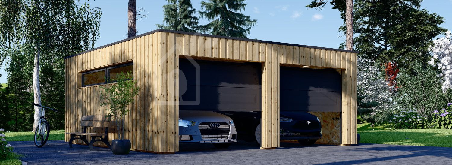 Garaje de madera doble de techo plano STELA DUO F (estructura de madera), 6x6 m, 36 m² visualization 1