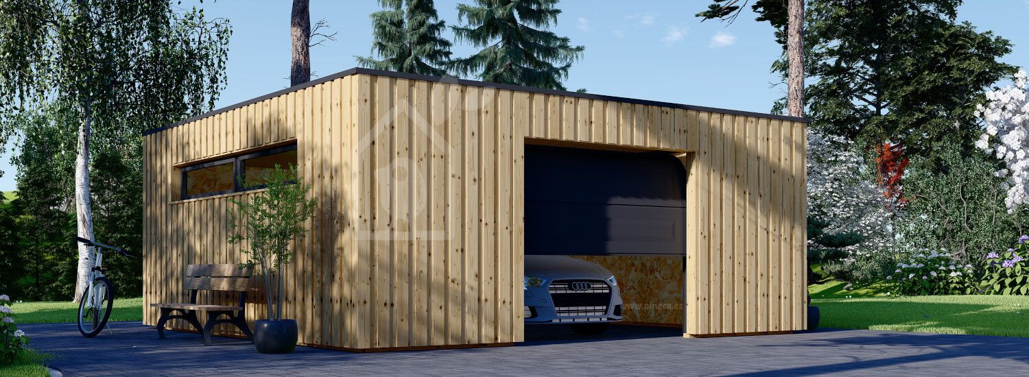 Garaje de madera de techo plano STELA F (estructura de madera), 6x6 m, 36 m² visualization 1