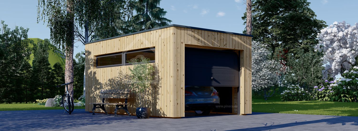 Garaje de madera de techo plano SILVIA F (34 mm + revestimiento), 3.2x5.2 m, 16.6 m² visualization 1