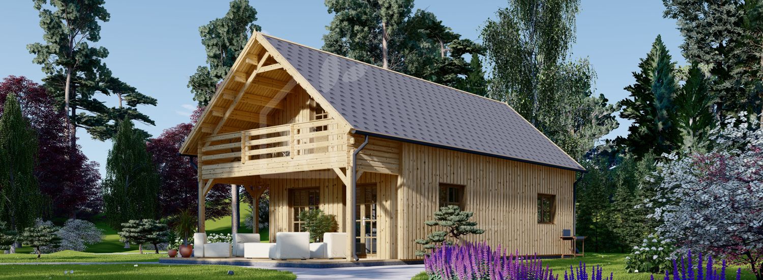 Casa de madera AURA S (66 mm + revestimiento), 100 m² + 35 m² porche visualization 1