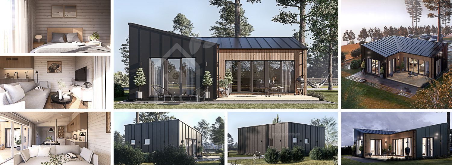 Casa prefabricada para vivir GINNY PV (Aislada PLUS, 44 mm + revestimiento), 49 m² visualization 1