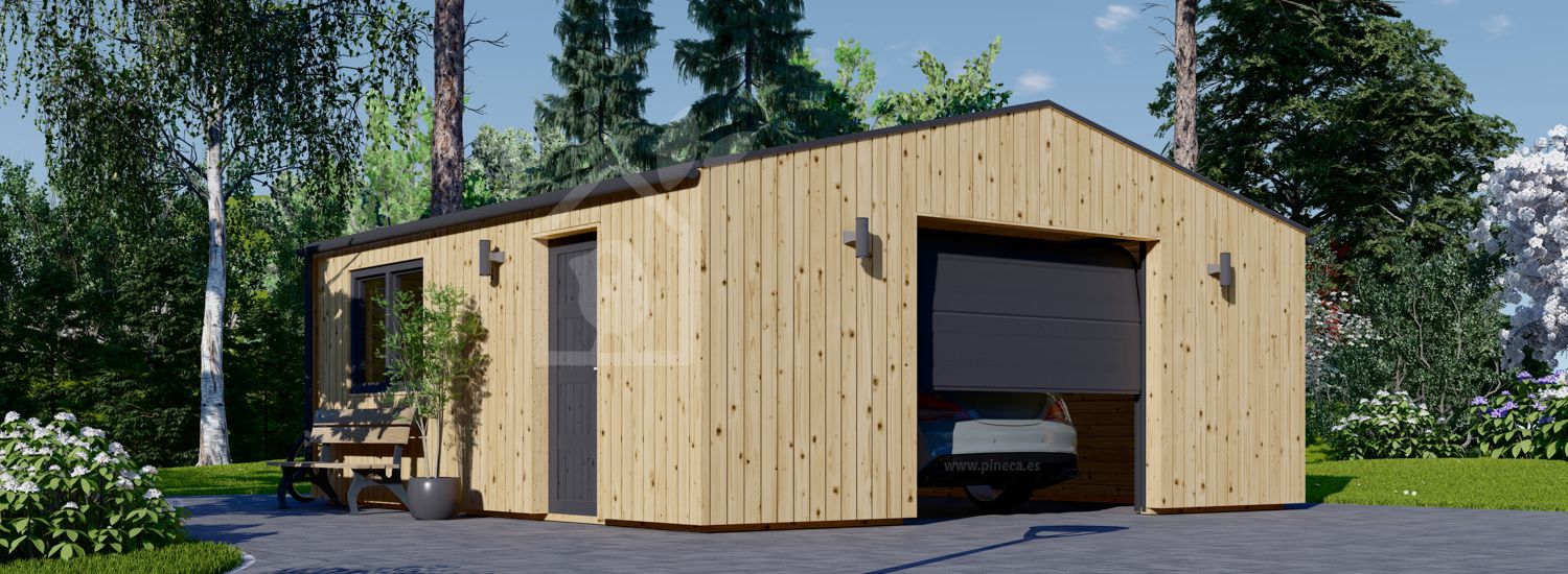 Garaje de madera SILVIA (34 mm + revestimiento), 6x6 m, 36 m² visualization 1