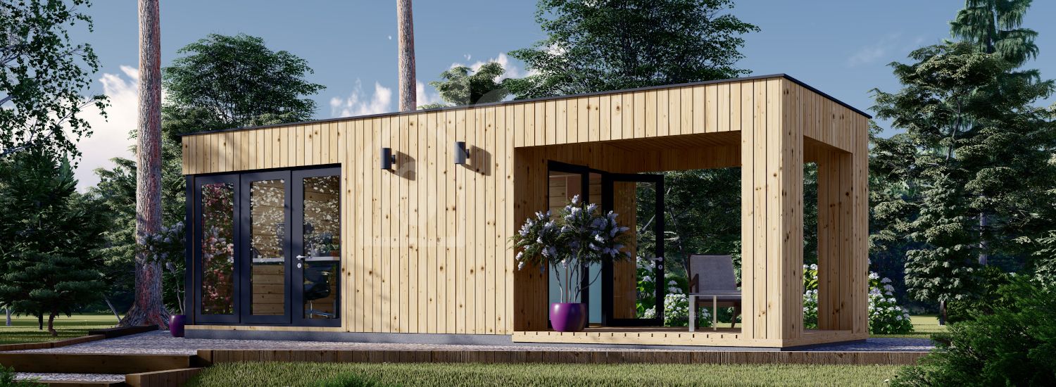 Oficina prefabricada para jardín con porche PREMIUM (Aislada PLUS, 34 mm + revestimiento), 5x3 m, 15 m² + 9 m² visualization 1