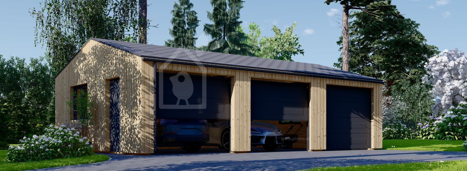 Garaje de madera triple SILVIA TRIO (34 mm + revestimiento), 9x6 m, 54 m² visualization 1