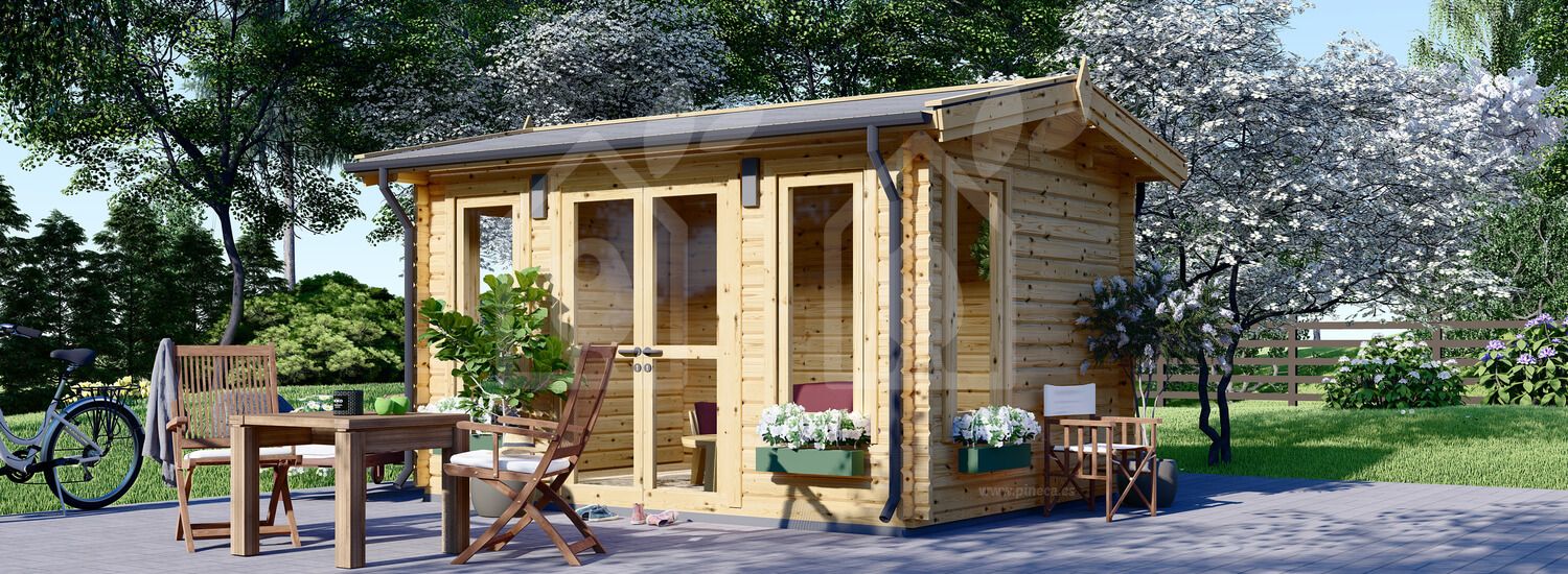 Caseta de jardín de madera POOLHOUSE (Aislada, 44+44 mm), 4x3 m, 12 m² visualization 1