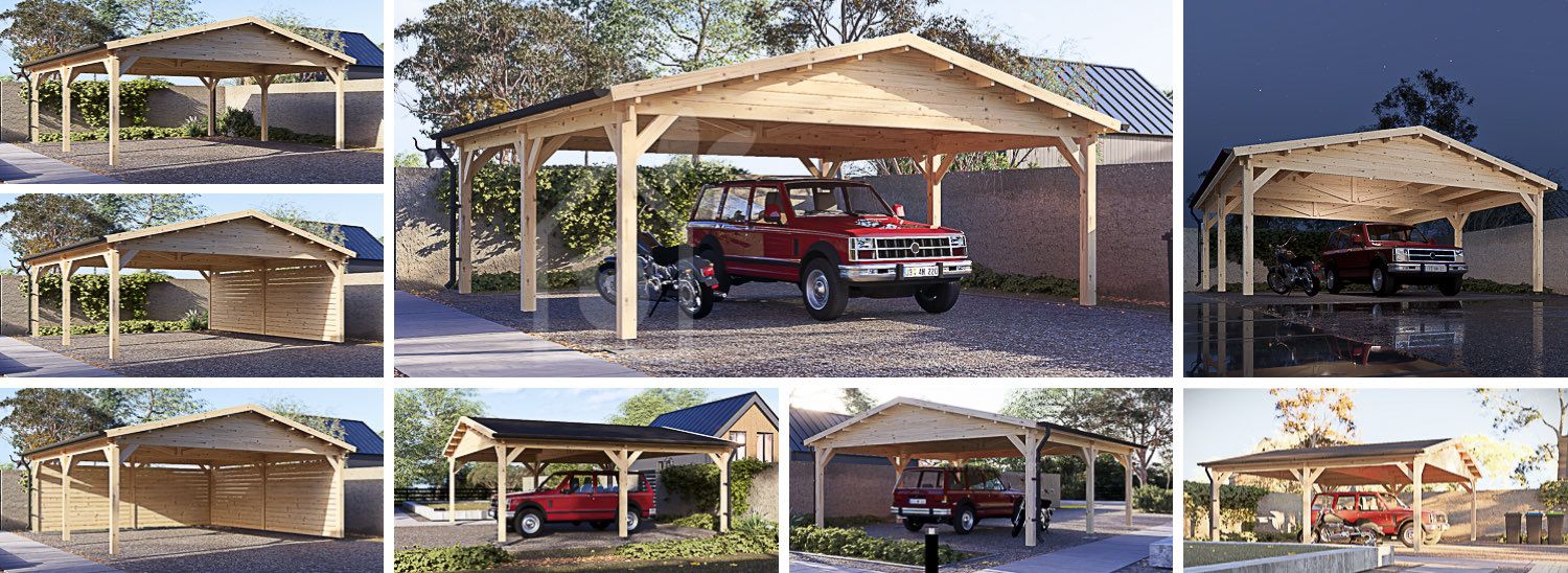 Cochera doble de madera CLASSIC DUO, 6x6 m, 36 m² visualization 1