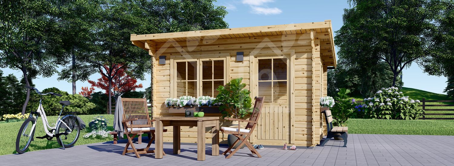 Caseta de jardín de madera DREUX con tejado plano (44 mm), 4x3 m, 12 m² visualization 1