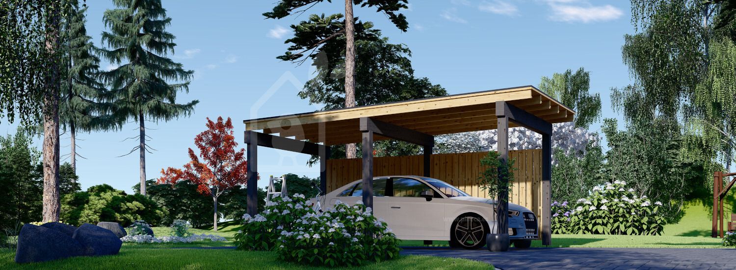 Cochera de madera LUNA F, 3.2x6 m, con pared lateral visualization 1
