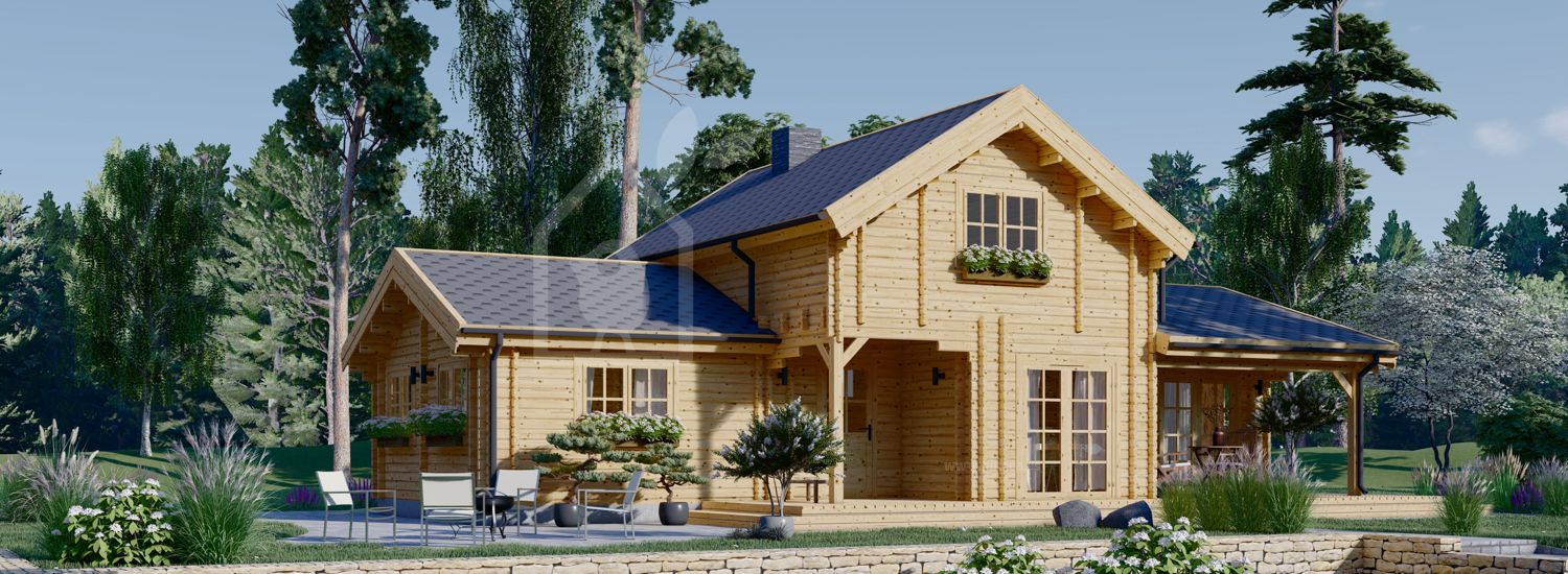 Casa de madera HOLLAND S (44+44 mm), 113 m² + 13 m² porche visualization 1