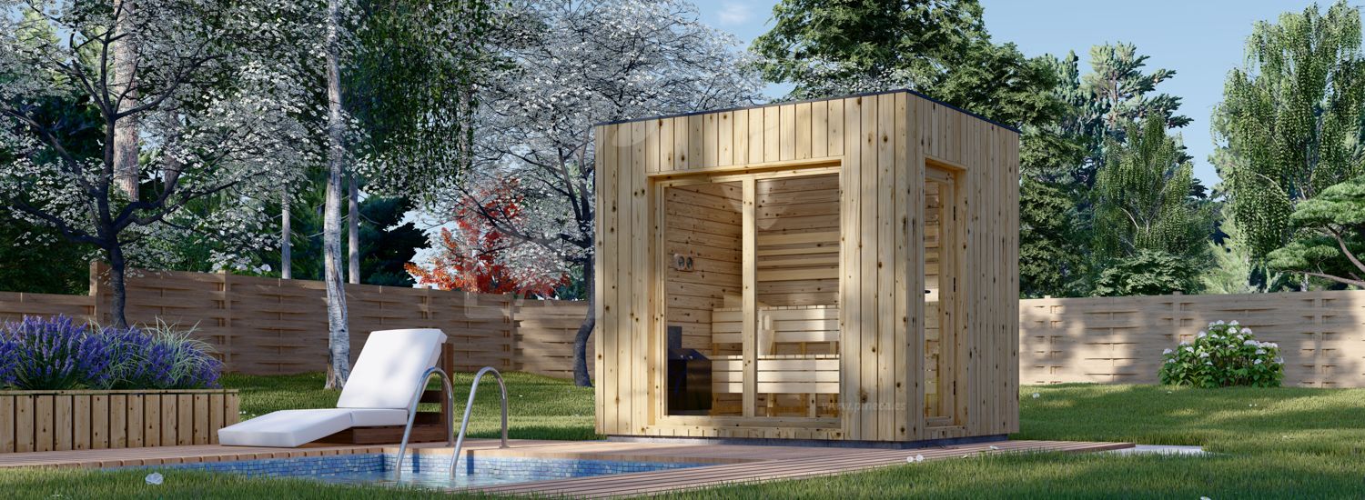Sauna de exterior DELLA (34 mm + revestimiento), 2,6 x 2,1 m, 3,8 m² visualization 1