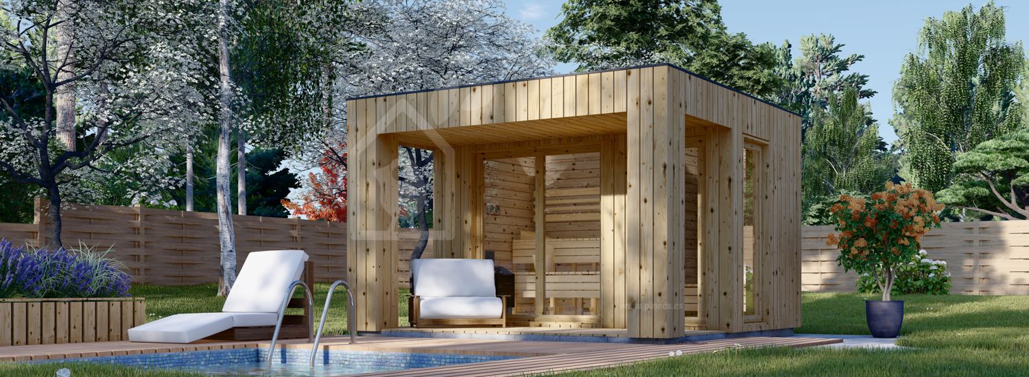 Sauna de exterior DELLA (34 mm + revestimiento), 3,6 x 2,1 m, 5,5 m², terraza de 5 m² visualization 1