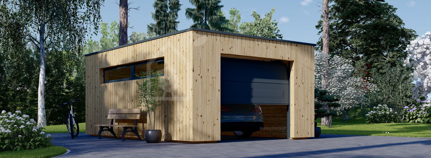 Garaje de madera de techo plano SILVIA F (34 mm + revestimiento), 4x6 m, 24 m² visualization 1