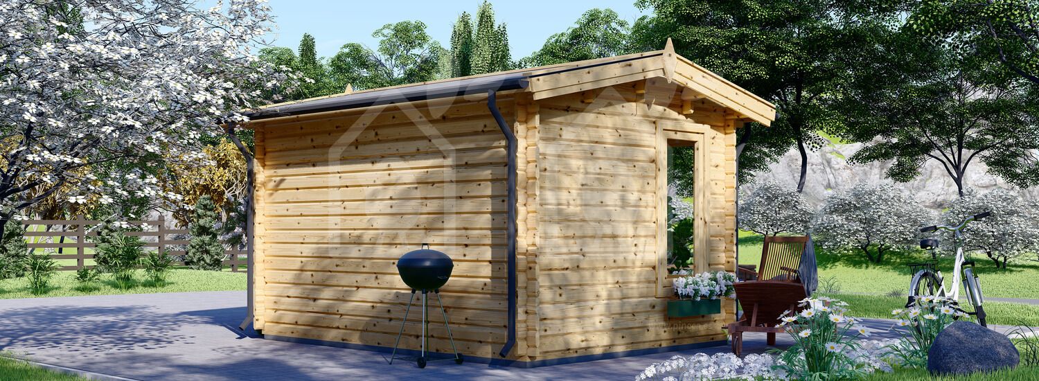 Caseta de jardín de madera POOLHOUSE (Aislada, 44+44 mm), 4x3 m, 12 m²